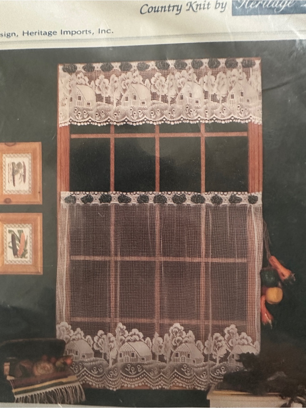 Vintage Sheer Lace Curtain Valance Panel Pair Cottage House Country Kitchen Set